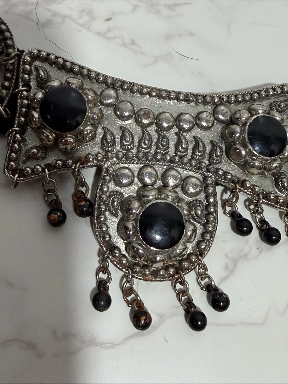 Vintage Boho/Western Black Cord‎ and Silver-Tone Decorative Belt